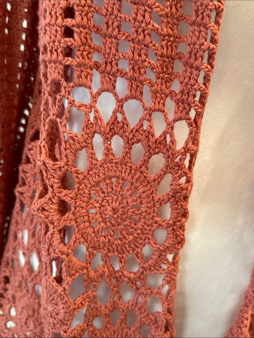 Open-Front Crochet Cardigan Sweater - Coral - Picture 3 of 13